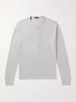 Футболка Henley из смеси начесного хлопка и модала TOM FORD, серый