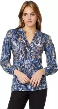 Футболка Henley с длинными рукавами и дамасской акварелью NIC+ZOE, цвет Blue Multi