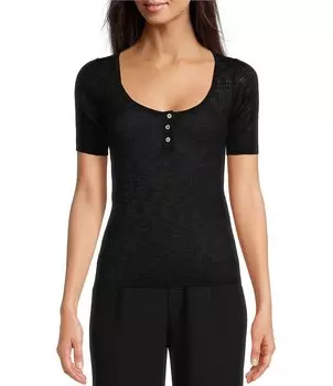 Футболка Henley с короткими рукавами и овальным вырезом Le' AL.X, черный