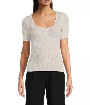 Футболка Henley с короткими рукавами и овальным вырезом Le' AL.X, слоновая кость