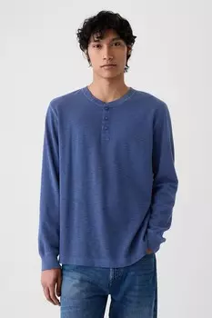 Футболка хенли из 100% хлопка с вафельной отделкой Gap, синий