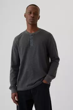 Футболка хенли из 100% хлопка с вафельной отделкой Gap, черный