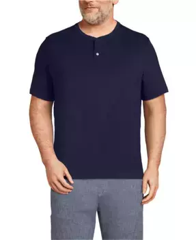 Футболка-хенли с коротким рукавом Big & Tall Super-T Lands' End, синий