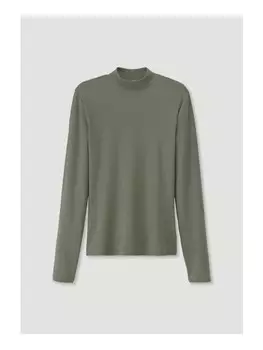 Футболка Hessnatur Rib Longshirt Slim aus Bio Baumwolle, оливковый