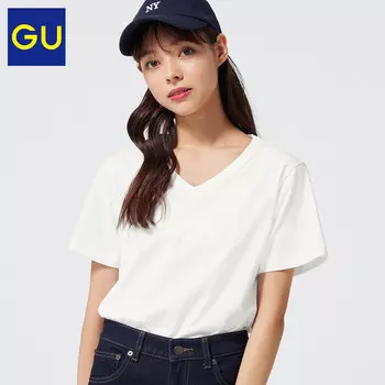 Футболка хлопковая GU с V-образным вырезом, зеленый