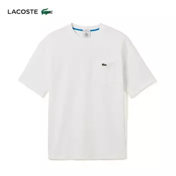 Футболка хлопковая Lacoste с короткими рукавами и принтом, белый