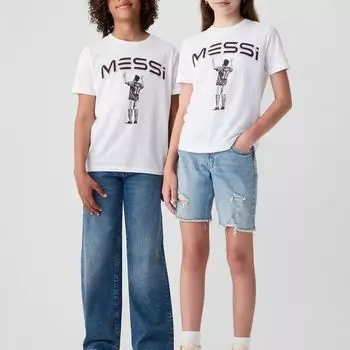 Футболка хлопковая с принтом месси унисекс Gap, белый