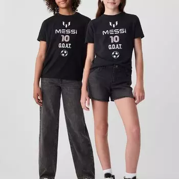 Футболка хлопковая с принтом месси унисекс Gap, черный