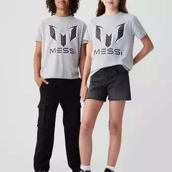 Футболка хлопковая с принтом месси унисекс Gap, серый