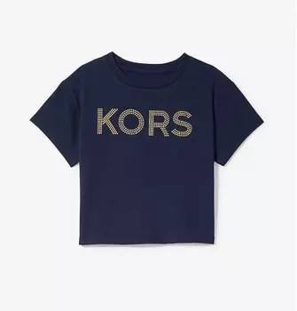 Футболка хлопковая с заклепками Michael Kors Kids Studded Cotton, темно-синий