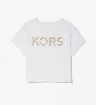 Футболка хлопковая с заклепками Michael Kors Kids Studded Cotton, белый