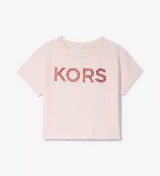 Футболка хлопковая с заклепками Michael Kors Kids Studded Cotton, светло-розовый