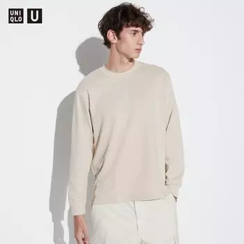 Футболка хлопковая Uniqlo AIRism с длинным рукавом, естественный