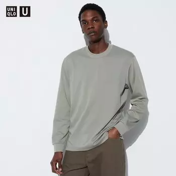 Футболка хлопковая Uniqlo AIRism с длинным рукавом, зеленый