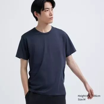 Футболка хлопковая Uniqlo Airism с короткими рукавами, темно - синий
