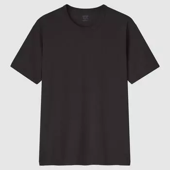 Футболка хлопковая Uniqlo Airism с круглым вырезом, черный
