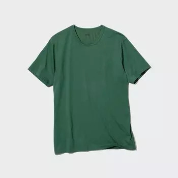 Футболка хлопковая Uniqlo Airism с круглым вырезом, зеленый