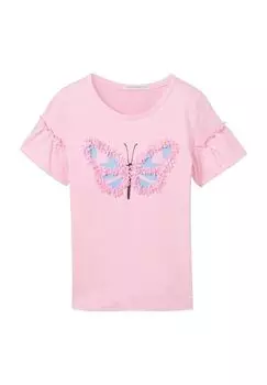 Футболка, хлопок, принт бабочка спереди, детская TOM TAILOR, цвет Fresh Summer