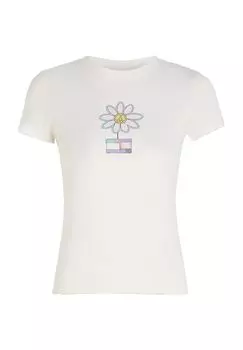 Футболка, хлопок, женская TOMMY Jeans, цвет Ybh Ancient White