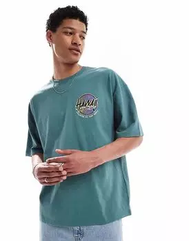 Футболка Hollister Baggy с декоративным мотивом зеленого цвета