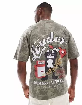 Футболка Hollister с принтом домашних животных, свободного кроя, зеленого цвета