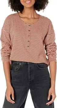 Футболка Hopscotch Henley в полоску с двойным лицом Madewell, цвет Dusty Redwood