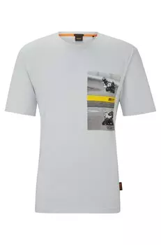 Футболка Hugo Boss Relaxed-fit Cotton With Motorbike-racing Print, светло-серый