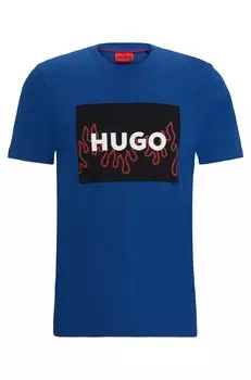 Футболка Hugo Cotton-jersey Regular-fit With Flame Logo, синий