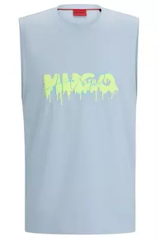 Футболка Hugo Cotton-jersey Sleeveless With Seasonal Logo, голубой