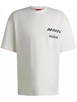 Футболка HUGO из хлопка с гоночным принтом, белый