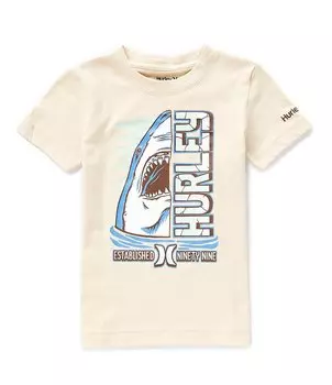 Футболка Hurley Little Boys 2T-7 с короткими рукавами и рисунком акулы, бежевый