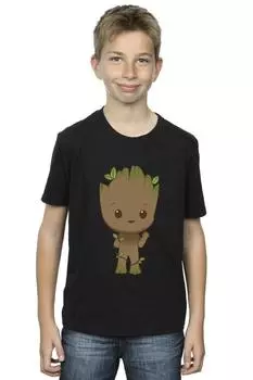 Футболка I Am Groot в стиле волновой позы в стиле чиби Marvel, черный