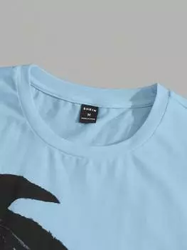 Футболка и брюки мужские Manfinity Homme с принтом птиц, синий / черный