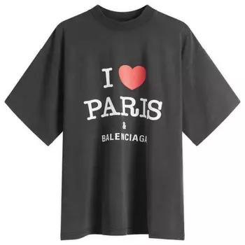 Футболка I Heart Paris средней посадки с эффектом потертости Balenciaga, черный