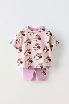 Футболка и короткие леггинсы minnie disney ZARA, розовый/лиловый