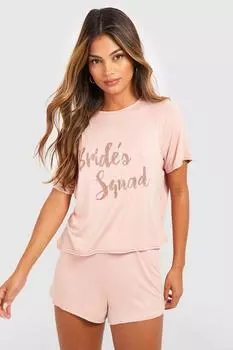 Футболка и короткий комплект brides squad Boohoo, роза