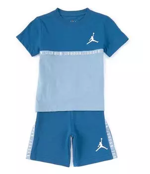 Футболка и короткий комплект Jordan Little Boys 2T-7 с короткими рукавами Jumpman Blocked FT Taping, синий