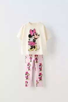 Футболка и леггинсы минни маус disney ZARA, экрю