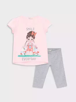 Футболка и леггинсы с коротким рукавом для девочек с круглым вырезом и принтом Breeze