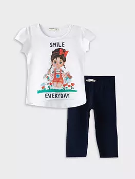 Футболка и леггинсы с коротким рукавом для девочек с круглым вырезом и принтом Breeze