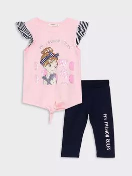 Футболка и леггинсы с коротким рукавом для девочек с круглым вырезом и принтом Breeze