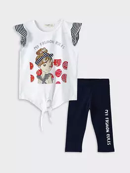 Футболка и леггинсы с коротким рукавом для девочек с круглым вырезом и принтом Breeze