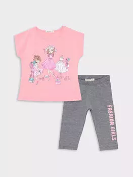 Футболка и леггинсы с коротким рукавом для девочек с круглым вырезом и принтом Breeze