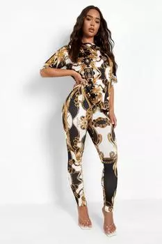 Футболка и легинсы с графикой барокко Boohoo, черный