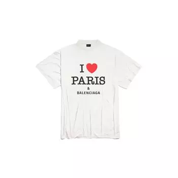 Футболка I Love Paris & Balenciaga большого размера, белый