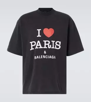 Футболка "I Love Paris" из хлопка Balenciaga, Faded Washed Black