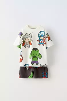 Футболка и шорты-бермуды мстители marvel для бега ZARA, белый