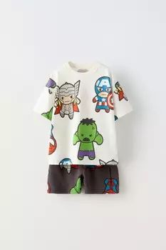 Футболка и шорты-бермуды мстители marvel для бега ZARA, белый