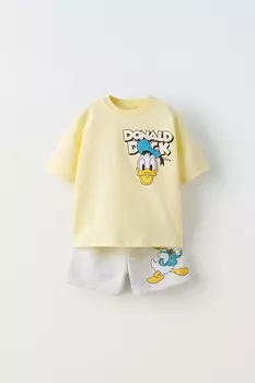Футболка и шорты-бермуды с дональдом дак disney ZARA, желтый