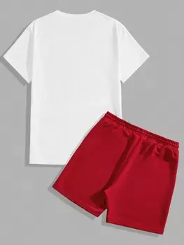 Футболка и шорты мужские Manfinity Homme с цветочным принтом, красный / белый